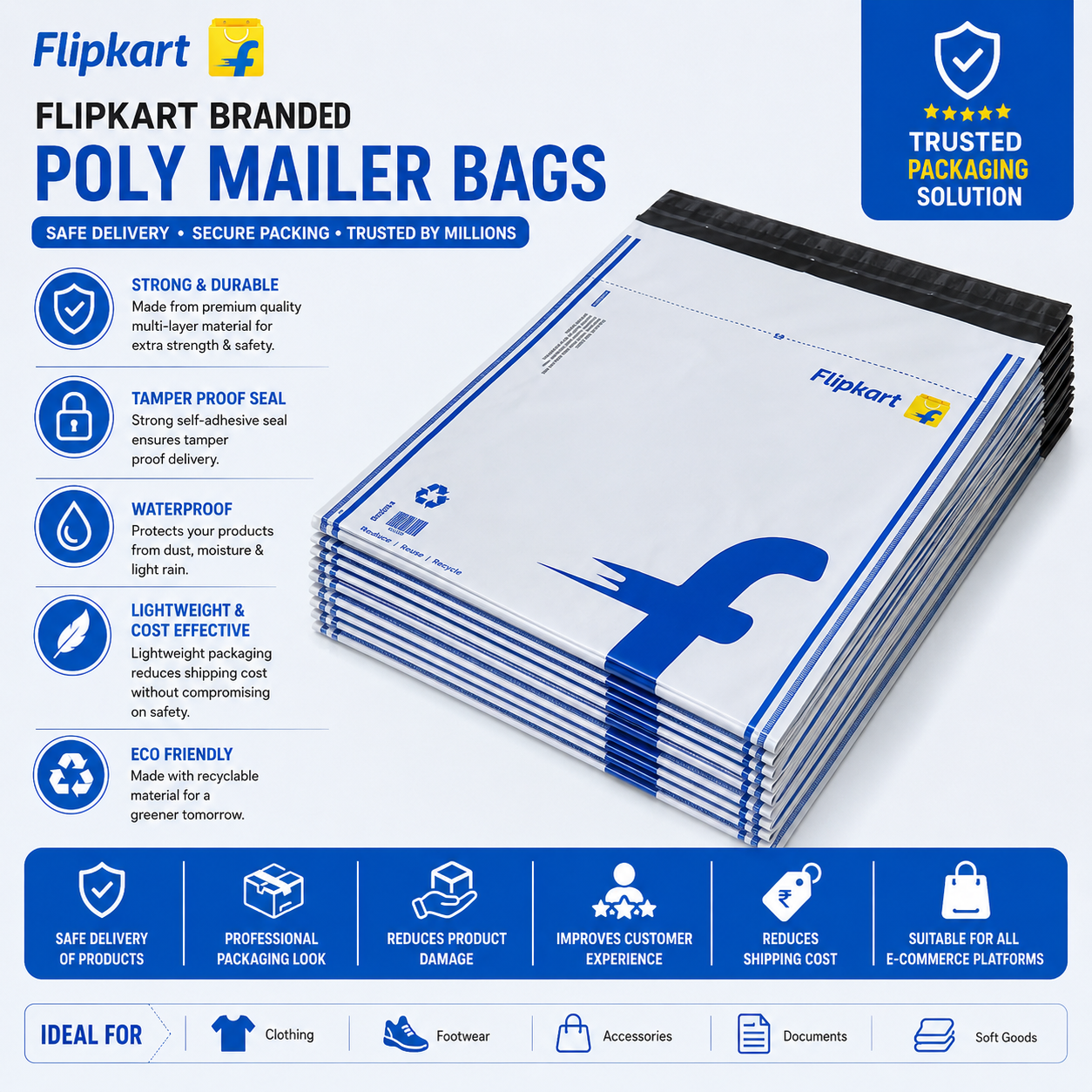 Flipkart Branded Poly Courier Bags | Tamper Proof Waterproof Packaging Bags for Ecommerce Shipping